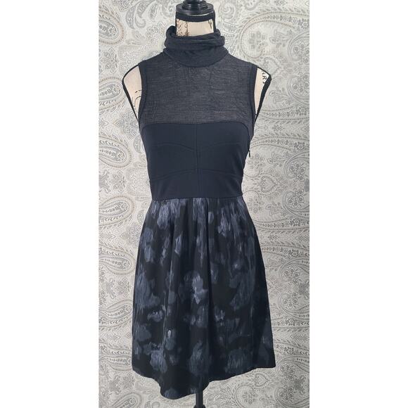 Theory Women's sleeveless turtleneck floral dress sheer black Size 0 Office Goth - Picture 1 of 10